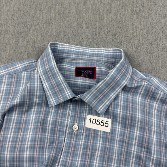 Untuckit Shirt Men 2XL XXL Blue Plaid Wrinkle Free Button Up Relaxed‎ Work - Picture 9 of 9
